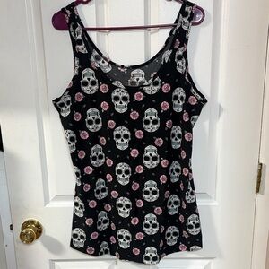 No Boundaries Black Skull and Floral Tank Top